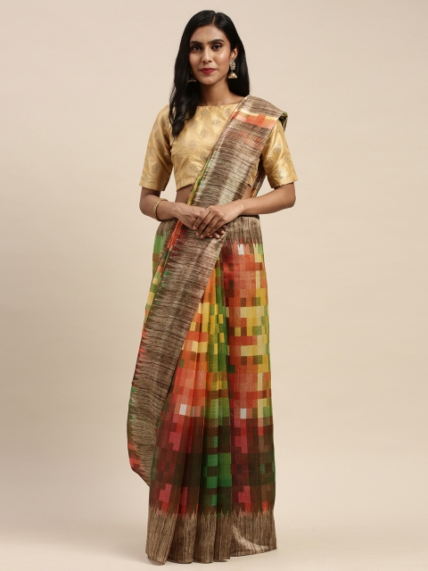 

Pothys Multicoloured Checked Jute Cotton Saree, Multi