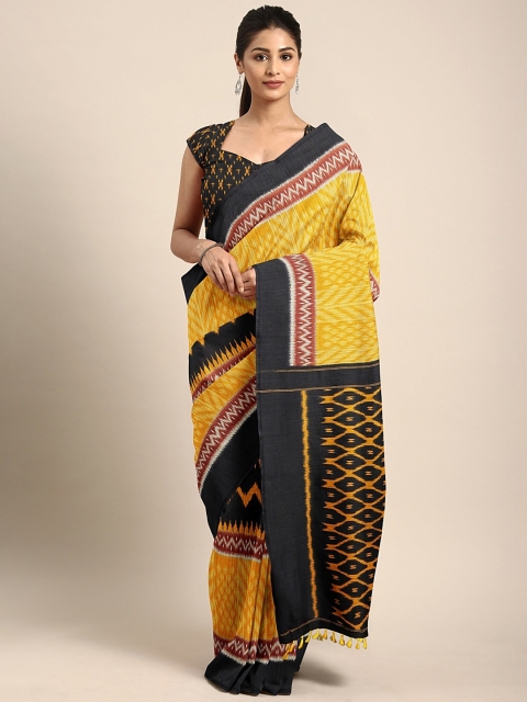 

Pothys Yellow & Black Jute Cotton Printed Saree
