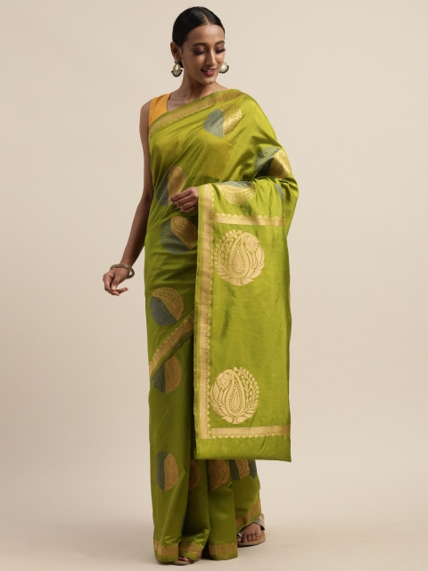 

Pothys Olive Green & Gold-Toned Jute Silk Woven Design Saree