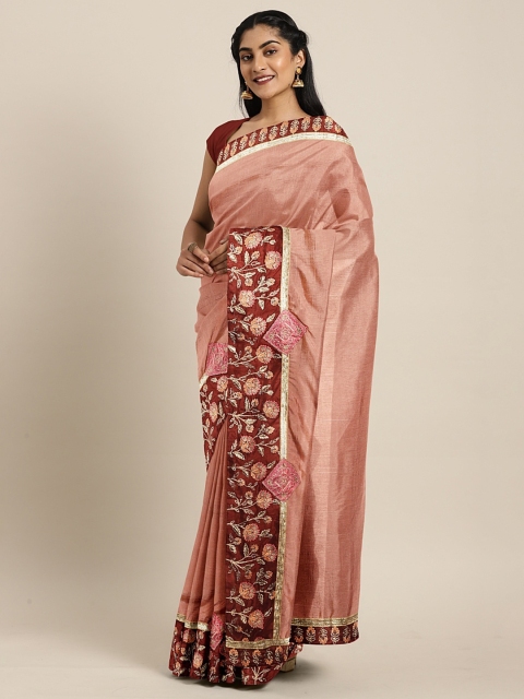 

Pothys Peach-Coloured & Brown Jute Silk Solid Saree
