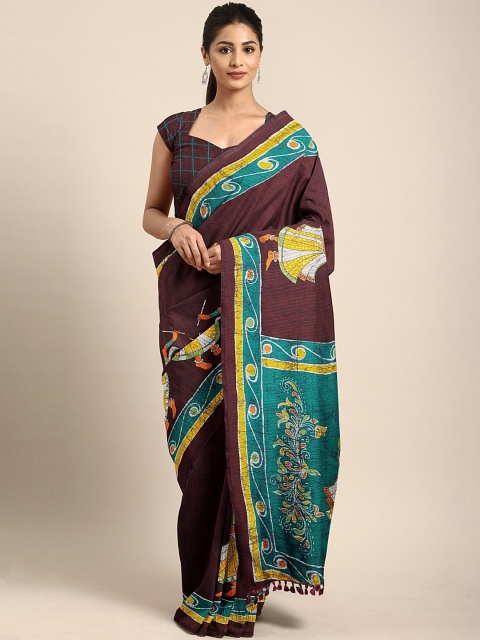 

Pothys Burgundy Printed Jute Cotton Saree