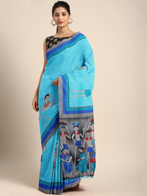 

Pothys Blue Printed Jute Cotton Saree