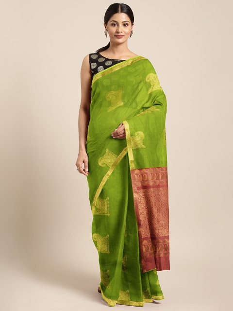 

Pothys Green & Gold-Toned Silk Cotton Woven Design Saree
