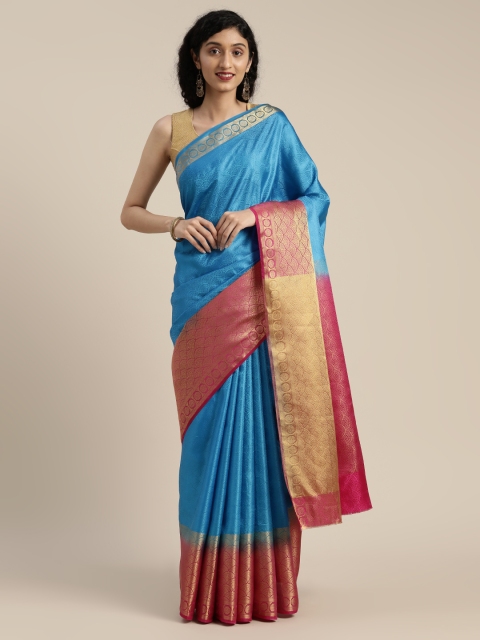 

Pothys Blue & Red Jute Silk Checked Saree