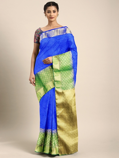 

Pothys Blue & Green Jute Silk Woven Design Saree