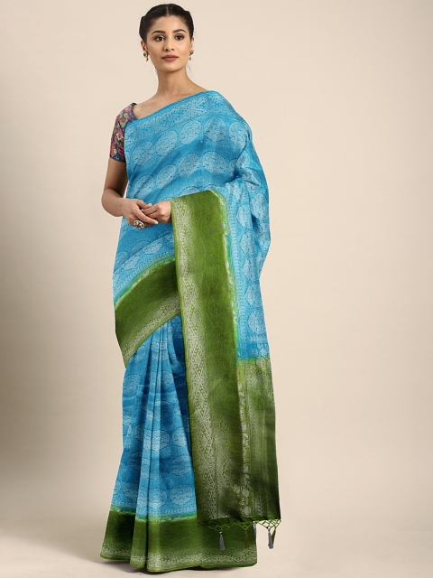 

Pothys Blue & Silver-Toned Jute Silk Woven Design Saree