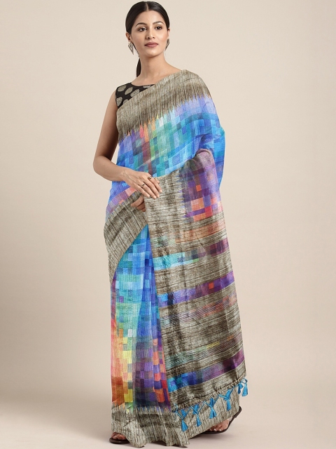 

Pothys Multicoloured Printed Jute Cotton Saree, Multi