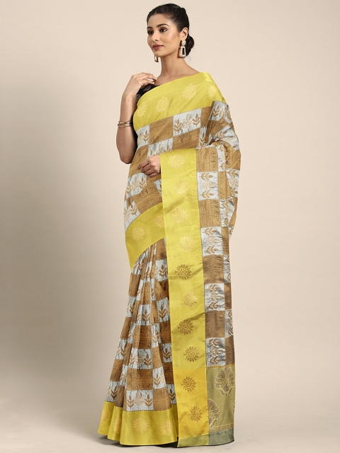 

Pothys Silver-Toned & Brown Tissue Woven Design Saree