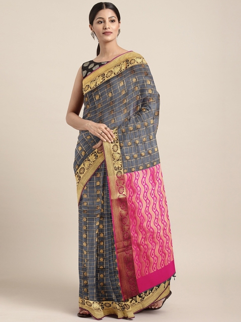 

Pothys Grey & Gold-Toned Woven Design Silk Cotton Saree