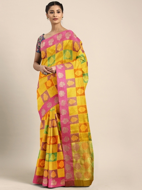 

Pothys Yellow & Pink Tissue Woven Design Saree