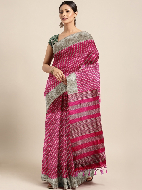 

Pothys Pink & Grey Jute Cotton Printed Saree