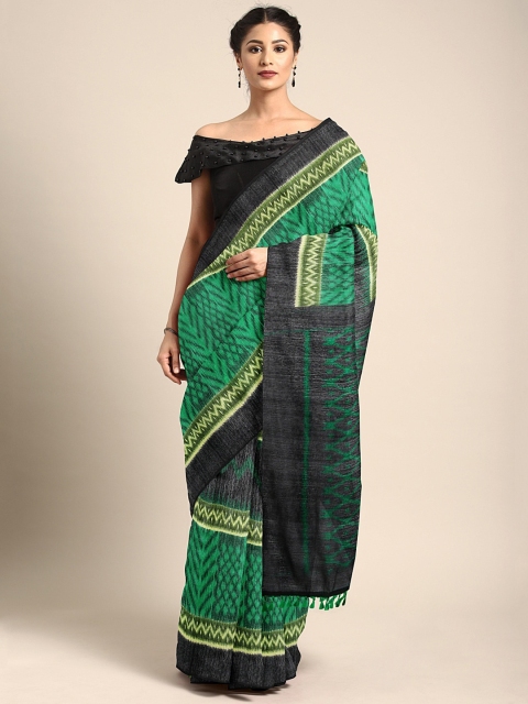 

Pothys Green & Black Jute Cotton Printed Saree