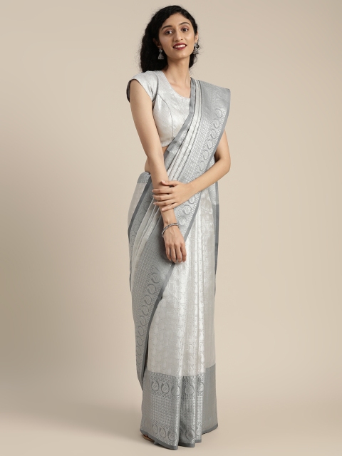 

Pothys Silver-Toned & White Tissue Woven Design Saree