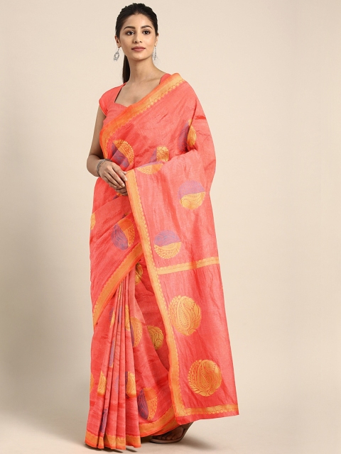

Pothys Peach-Coloured Woven Design Jute Silk Saree