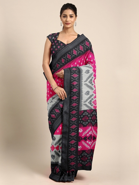 

Pothys Pink & Grey Linen Blend Printed Saree