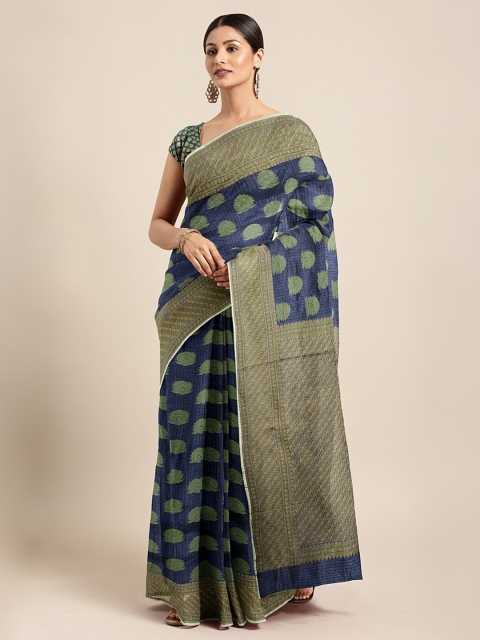 

Pothys Navy Blue & Olive Green Supernet Printed Saree