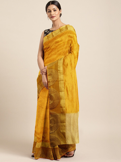 

Pothys Mustard Solid Jute Silk Saree