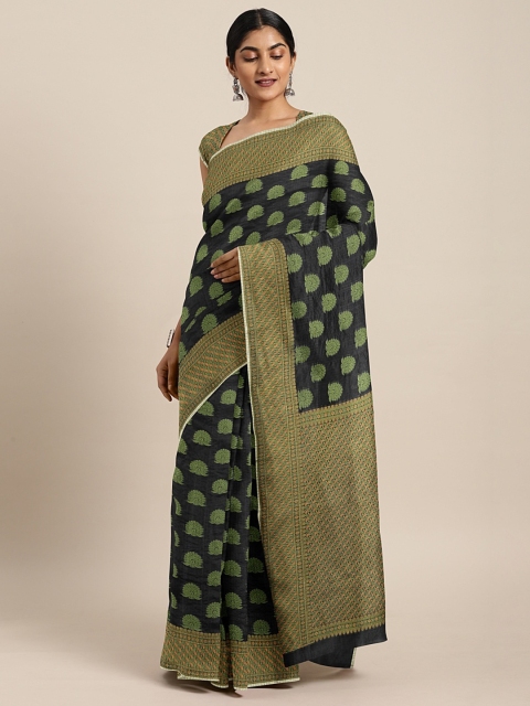 

Pothys Black & Green Supernet Printed Saree