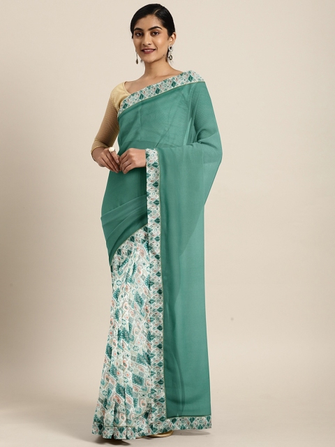 

Pothys White & Green Pure Georgette Printed Saree