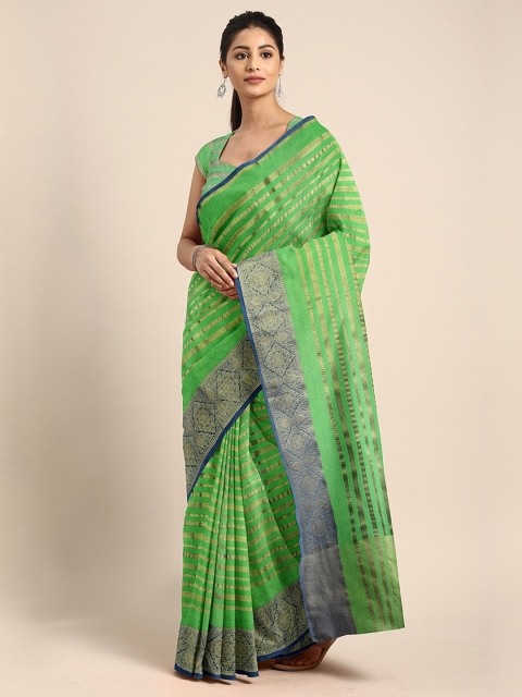 

Pothys Green & Gold-Toned Tissue Woven Design Saree