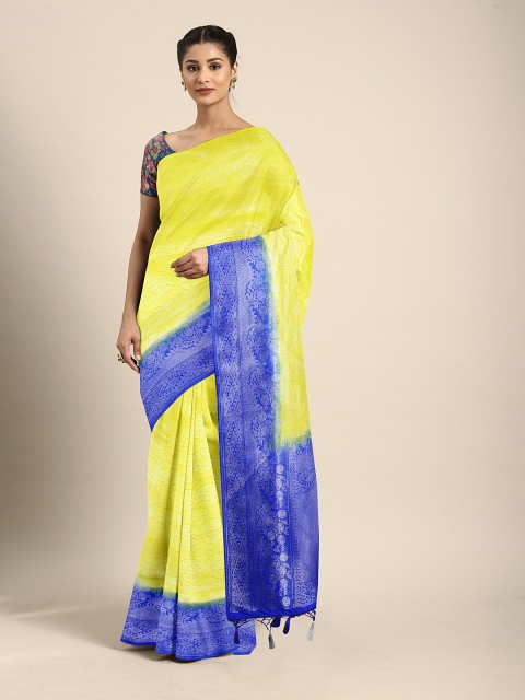 

Pothys Yellow & Blue Jute Silk Woven Design Saree