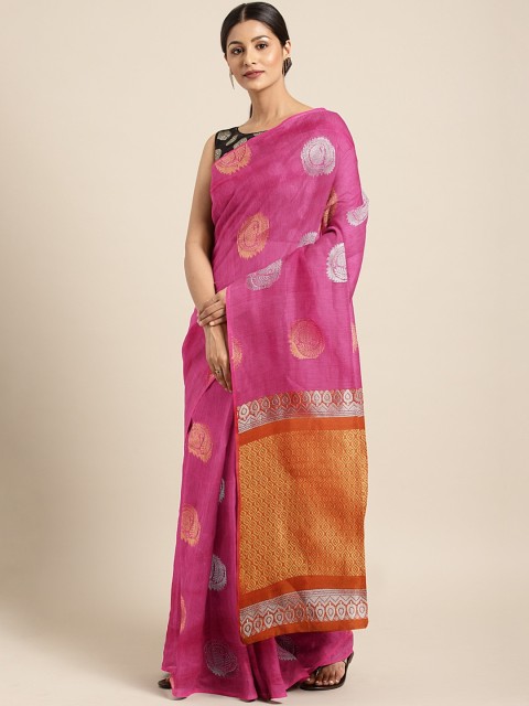 

Pothys Pink & Orange Silk Cotton Woven Design Saree