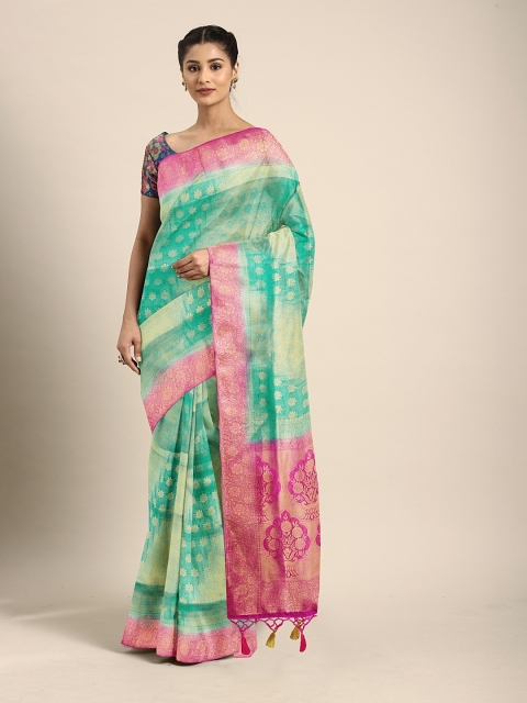 

Pothys Green & Pink Jute Silk Woven Design Saree