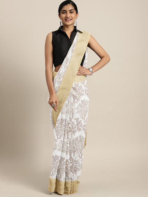 

Pothys Cream-Coloured & Brown Supernet Manipuri Cotton Printed Saree