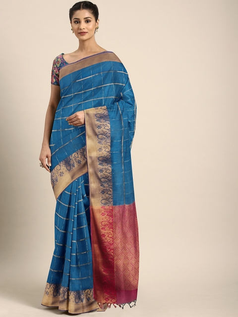 

Pothys Blue Checked Silk Cotton Saree