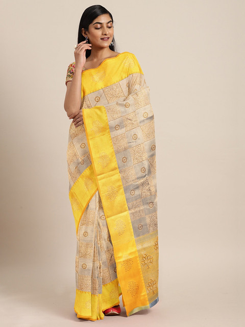 

Pothys Golden & Yellow Tissue Woven Design Patola Saree, Gold
