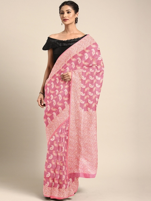 

Pothys Pink & Beige Supernet Woven Design Manipuri Saree