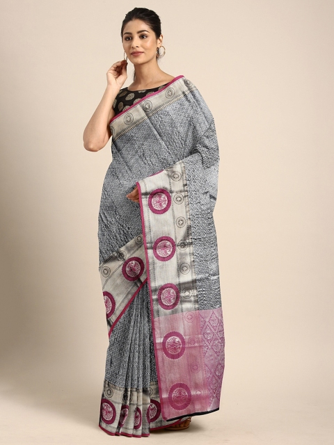 

Pothys Silver-Toned & Magenta Pink Tissue Woven Design Patola Saree