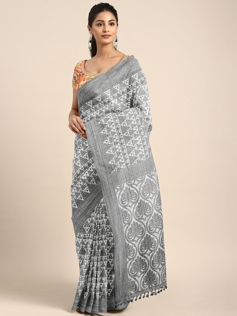 

Pothys White & Grey Jute Cotton Printed Saree