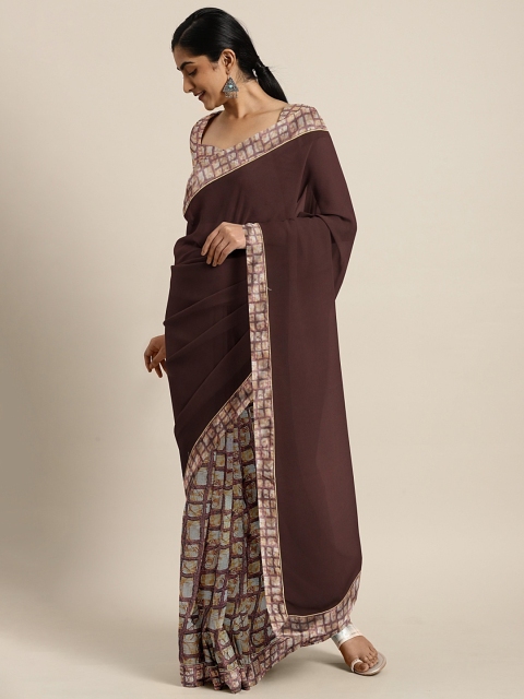 

Pothys Maroon & Beige Pure Georgette Printed Half and Half Saree