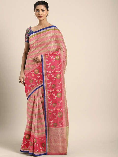 

Pothys Peach-Coloured & Beige Tissue Striped Saree