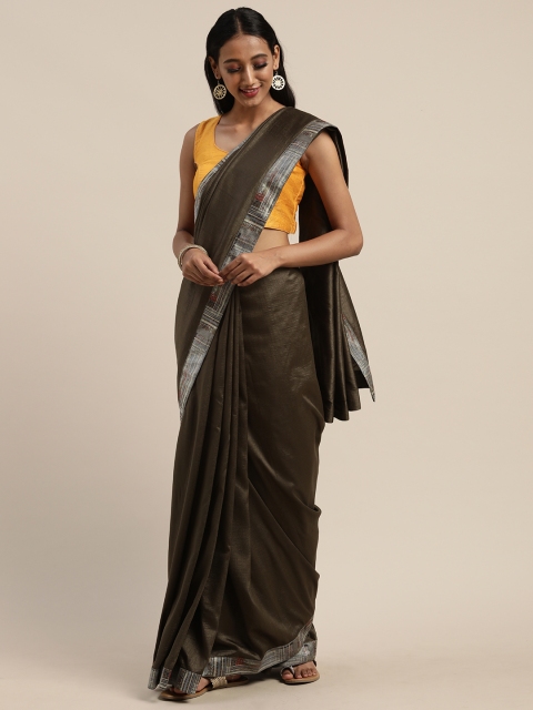 

Pothys Olive Brown & Grey Poly Silk Solid Saree