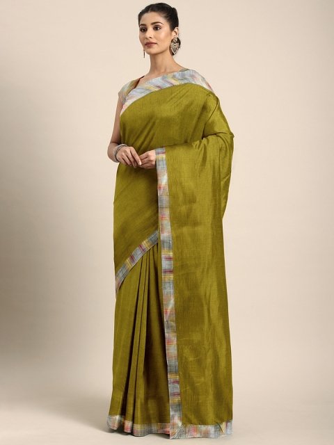 

Pothys Olive Green Solid Poly Silk Saree