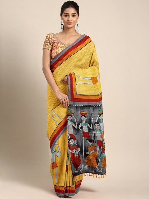 

Pothys Yellow Printed Jute Cotton Saree