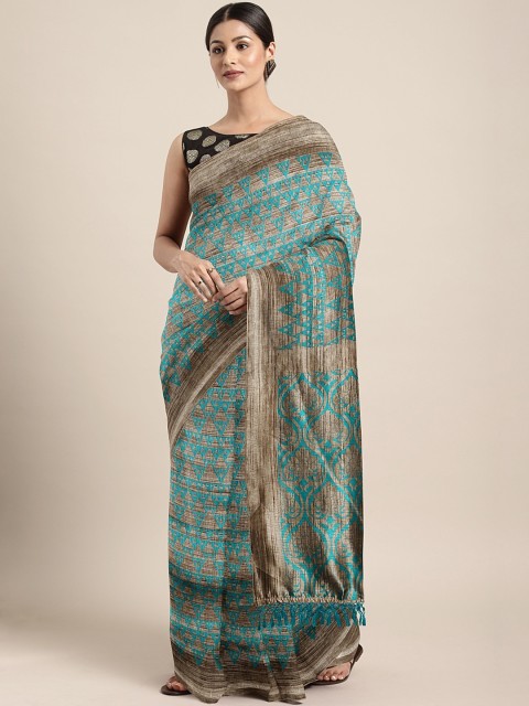 

Pothys Brown & Blue Jute Cotton Printed Saree