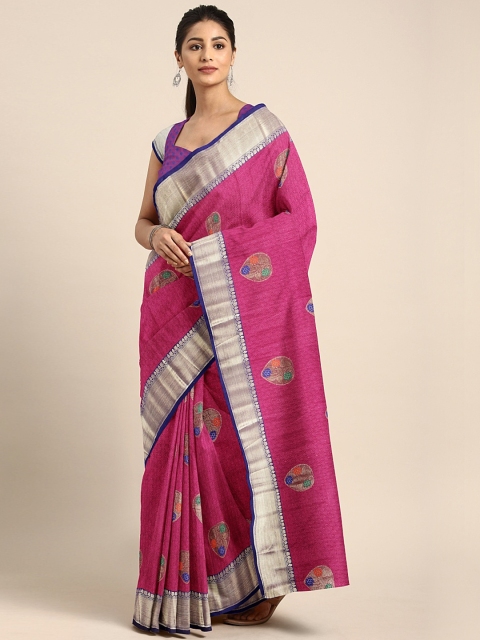 

Pothys Pink & Gold-Toned Tissue Woven Design Saree