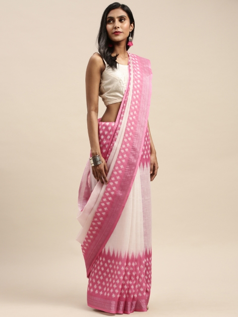 

Pothys White & Pink Linen Blend Solid Saree