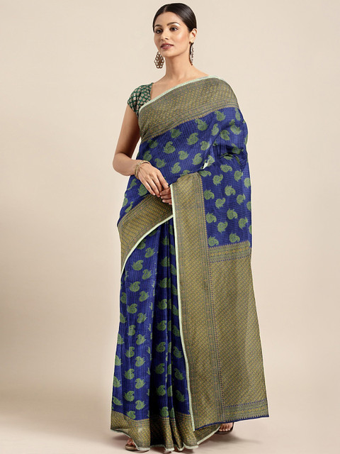 

Pothys Navy Blue & Green Supernet Woven Design Saree