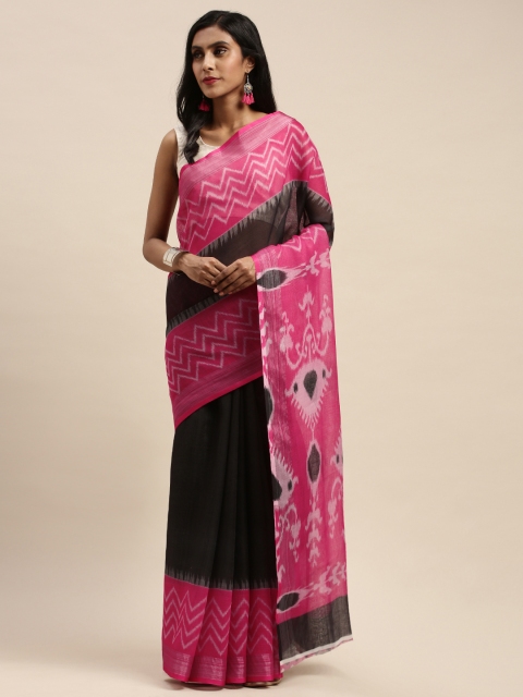 

Pothys Black & Pink Linen Blend Solid Saree