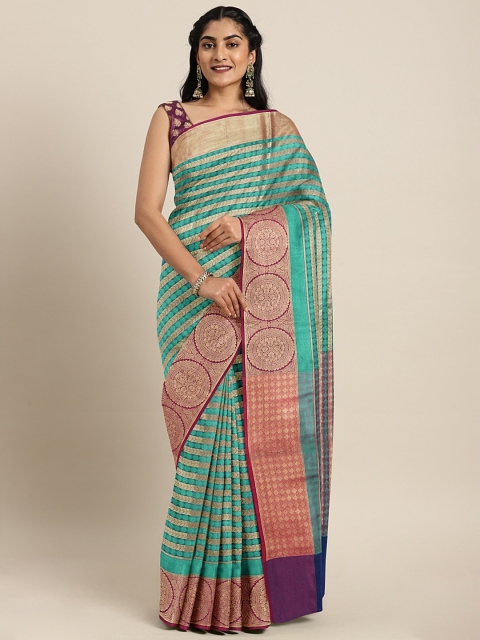 

Pothys Green & Gold-Toned Tissue Woven Design Saree