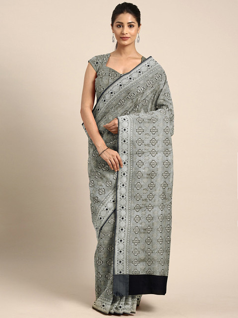 

Pothys Grey & Silver-Toned Tissue Woven Design Saree
