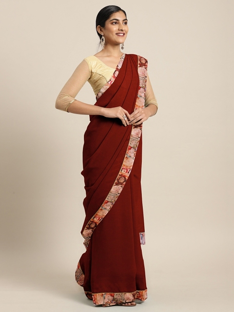 

Pothys Maroon Solid Pure Georgette Saree