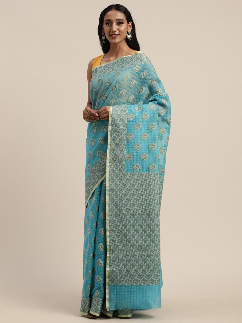 

Pothys Blue & Green Supernet Woven Design Saree