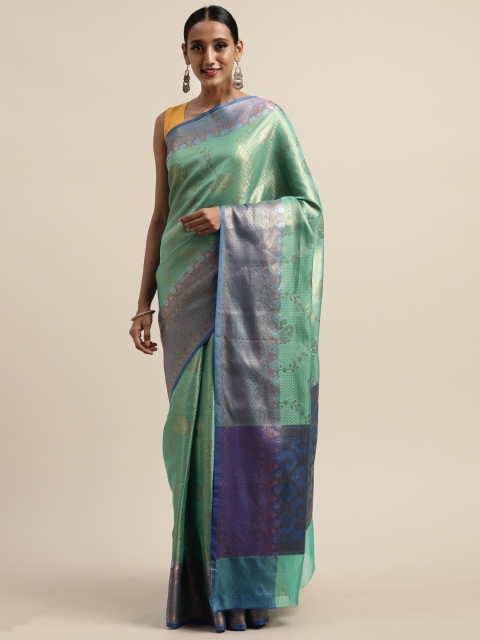 

Pothys Green & Gold-Toned Tissue Woven Design Saree