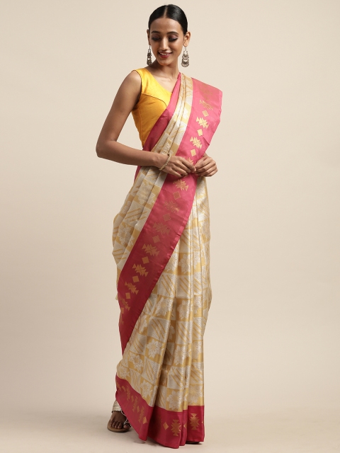 

Pothys Off-White & Gold-Toned Tissue Woven Design Saree