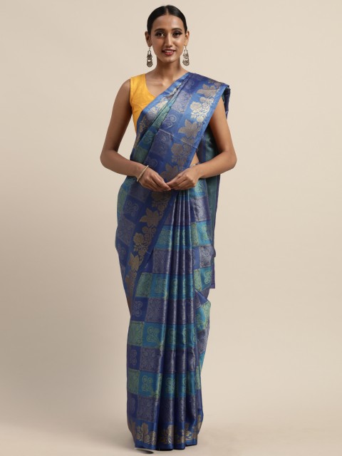 

Pothys Blue & Gold-Toned Tissue Woven Design Saree
